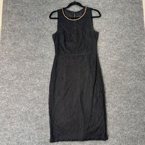 Jessica Simpson Womens 8 Black Lace‎ Dress Gold Beaded Neck Whimsygoth Romantic